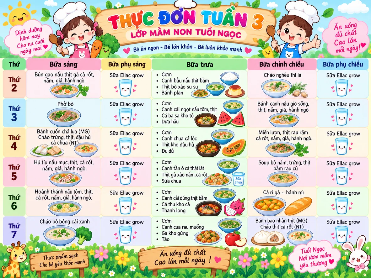 THỰC ĐƠN ĂN TRONG TUẦN - TUẦN 3